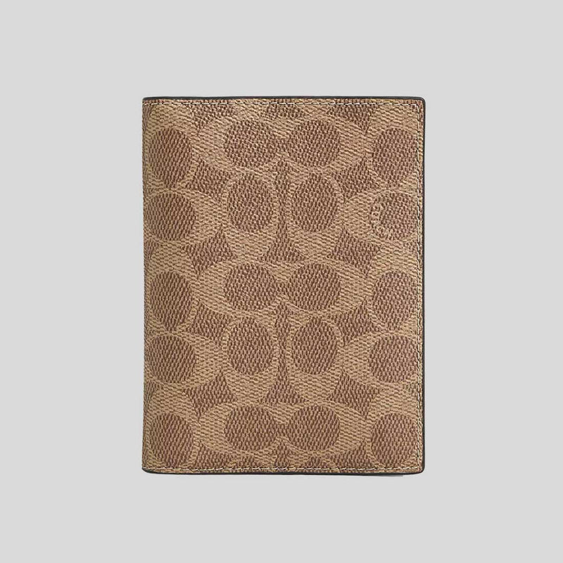 COACH Passport Card Case In Signature Canvas Tan/Black CW170