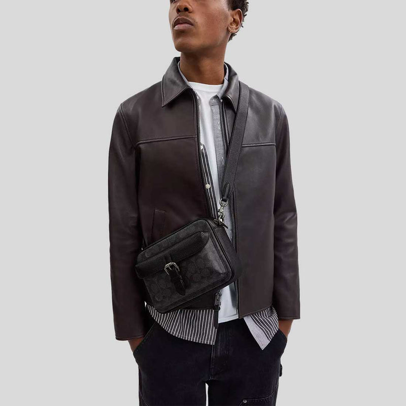 COACH Warner Crossbody Bag In Signature Canvas Charcoal/Black CW217