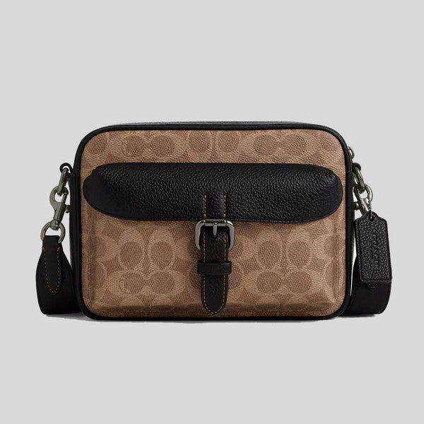 COACH Warner Crossbody Bag In Signature Canvas Tan/Black CW217