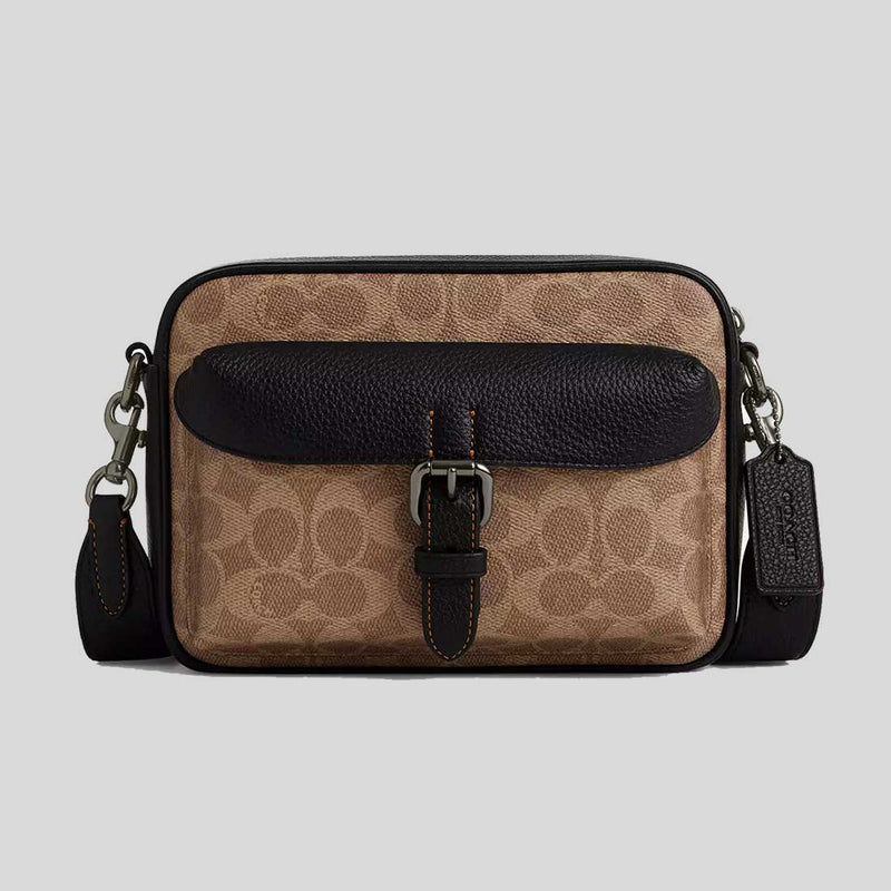 COACH Warner Crossbody Bag In Signature Canvas Tan/Black CW217