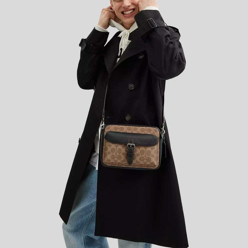 COACH Warner Crossbody Bag In Signature Canvas Tan/Black CW217