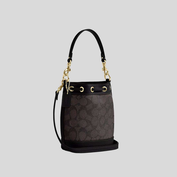 COACH Mini Bucket Bag In Signature Canvas Walnut/Black CW299