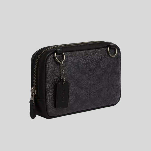 COACH Carrier Phone Crossbody In Signature Canvas Charcoal/Black CW346