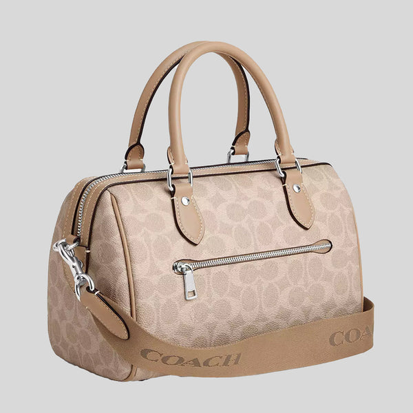 COACH Rowan Satchel Bag In Signature Canvas Sand/Taupe CW376