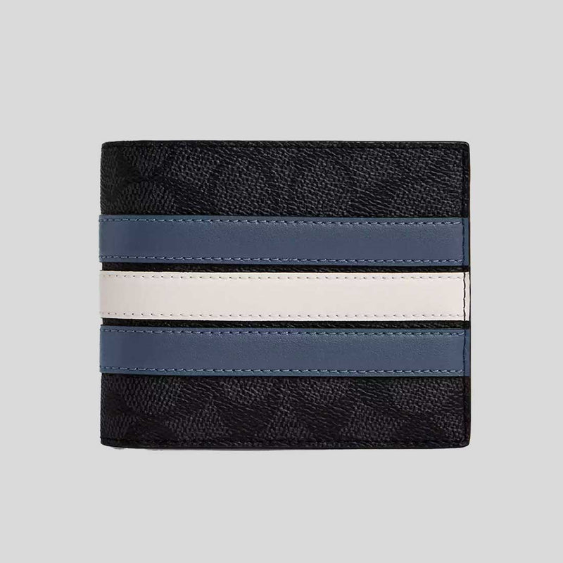 COACH 3 In 1 Wallet In Signature Canvas With Varsity Stripe Charcoal/Denim/Chalk CW385