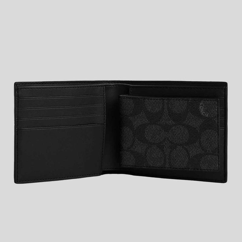 COACH 3 In 1 Wallet In Signature Canvas With Varsity Stripe Charcoal/Denim/Chalk CW385