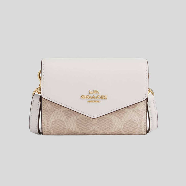 COACH Mini Envelope Wallet With Strap In Signature Canvas Sand/Chalk CX162