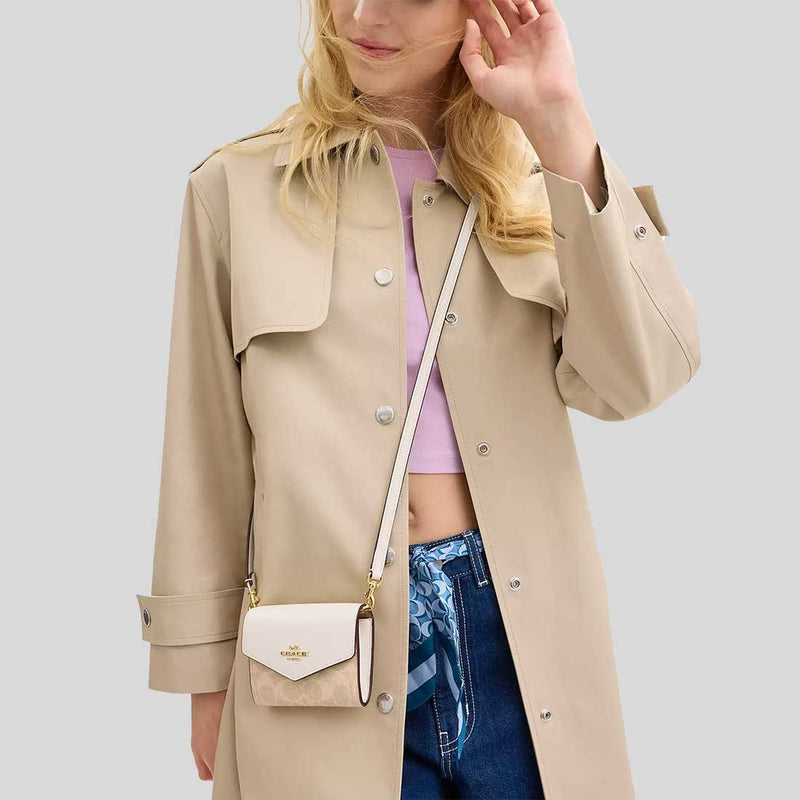 COACH Mini Envelope Wallet With Strap In Signature Canvas Sand/Chalk CX162