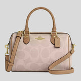 COACH Rowan Satchel Bag In Blocked Signature Canvas Sand/Tan CY679