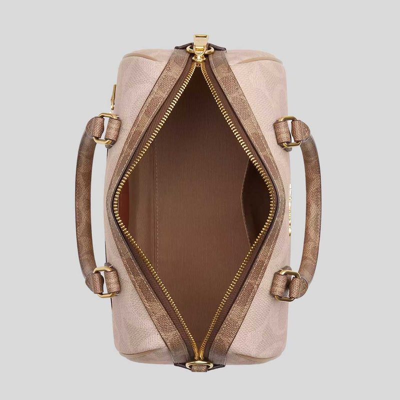 COACH Rowan Satchel Bag In Blocked Signature Canvas Sand/Tan CY679