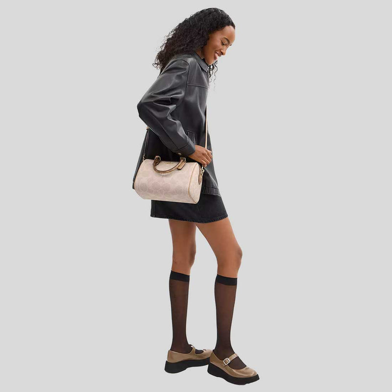COACH Rowan Satchel Bag In Blocked Signature Canvas Sand/Tan CY679