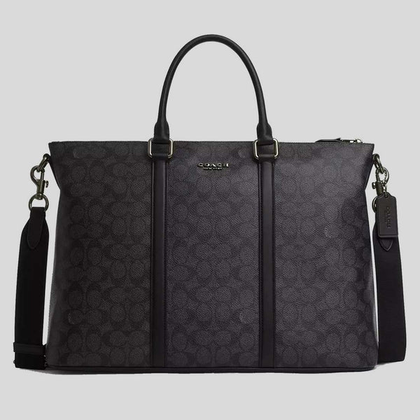 COACH Caleb Work Bag In Signature Canvas Charcoal/Black CY770