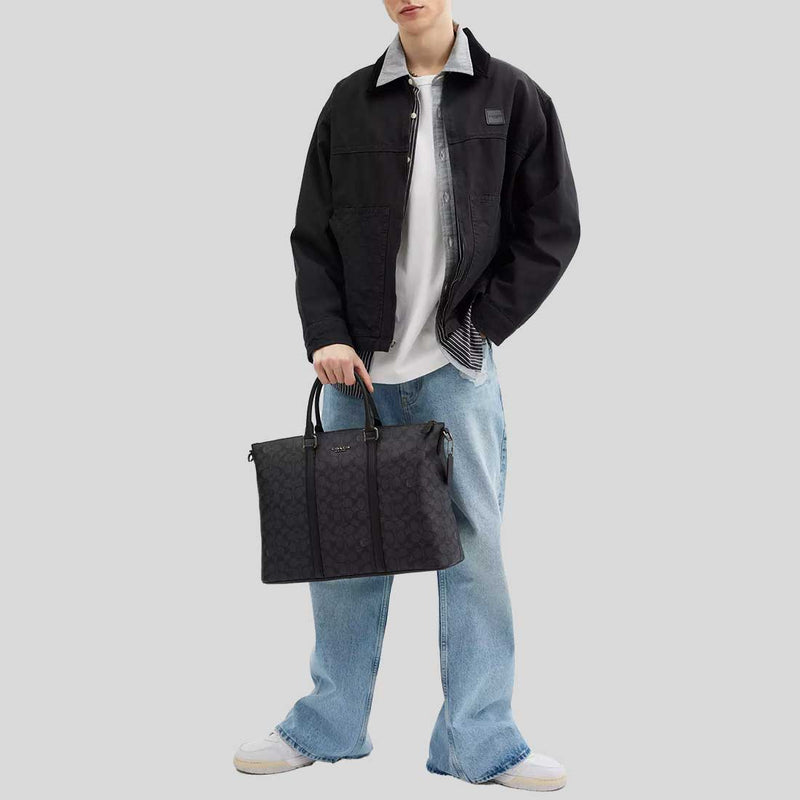 COACH Caleb Work Bag In Signature Canvas Charcoal/Black CY770
