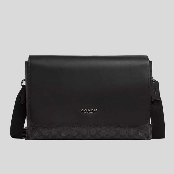 COACH Caleb Messenger Bag In Signature Canvas Charcoal/Black CY837