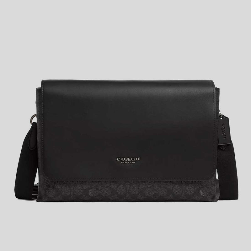 COACH Caleb Messenger Bag In Signature Canvas Charcoal/Black CY837
