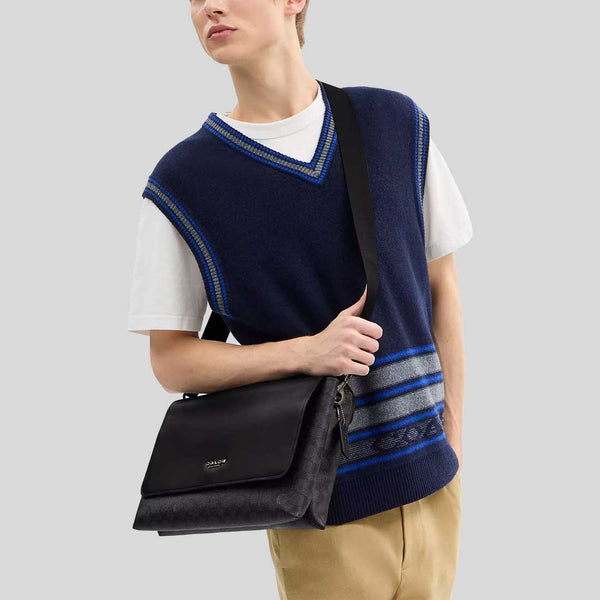 COACH Caleb Messenger Bag In Signature Canvas Charcoal/Black CY837