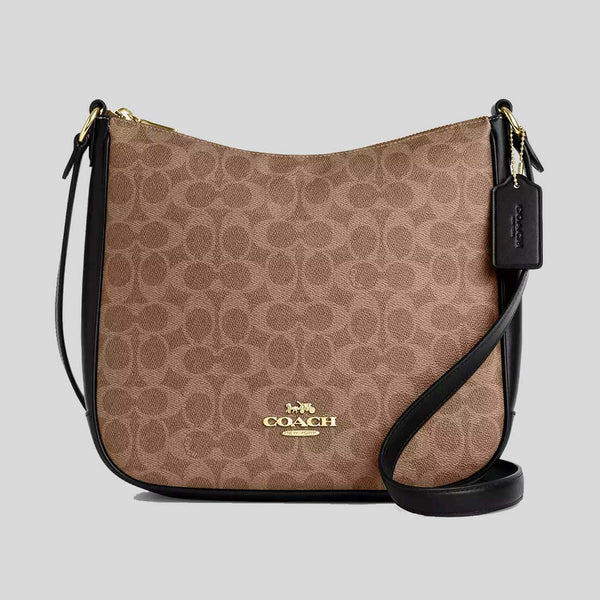 COACH Ellie File Bag In Signature Canvas Tan/Black CZ177