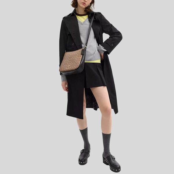 COACH Ellie File Bag In Signature Canvas Tan/Black CZ177