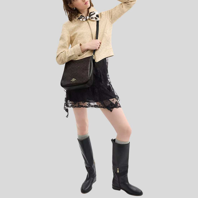COACH Ellie File Bag In Signature Canvas Walnut/Black CZ177