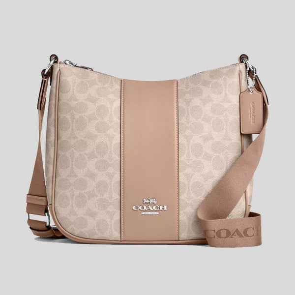 COACH Ellie File Bag In Signature Canvas With Stripe Sand/Taupe CZ183