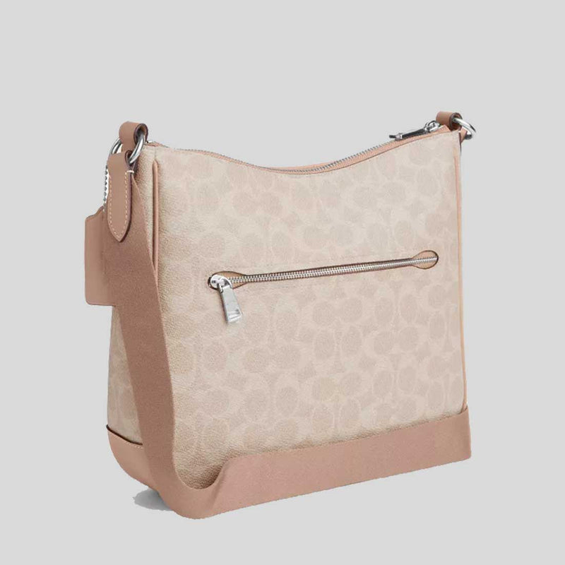 COACH Ellie File Bag In Signature Canvas With Stripe Sand/Taupe CZ183