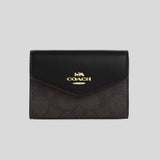 COACH Flap Card Case In Signature Canvas Walnut/Black CZ272
