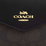 COACH Flap Card Case In Signature Canvas Walnut/Black CZ272