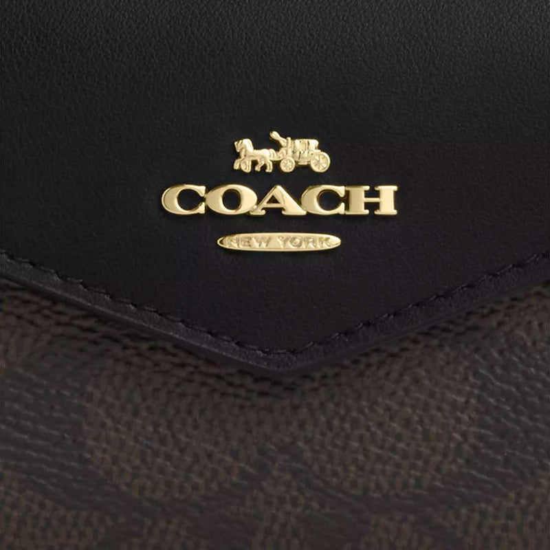 COACH Flap Card Case In Signature Canvas Walnut/Black CZ272
