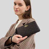 COACH Large Corner Zip Wristlet In Signature Canvas Walnut/Black CZ277