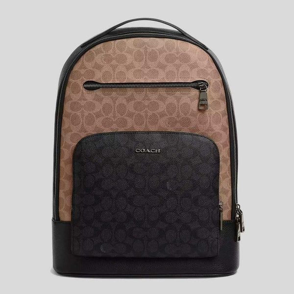 COACH Ethan Backpack In Blocked Signature Canvas Tan/Charcoal/Black CZ392