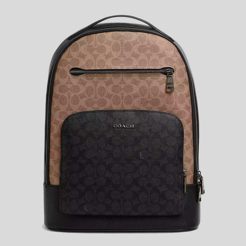 COACH Ethan Backpack In Blocked Signature Canvas Tan/Charcoal/Black CZ392