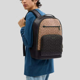 COACH Ethan Backpack In Blocked Signature Canvas Tan/Charcoal/Black CZ392