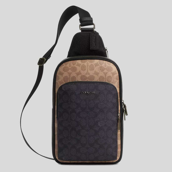 COACH Ethan Pack In Blocked Signature Canvas Tan/Charcoal/Black CZ394