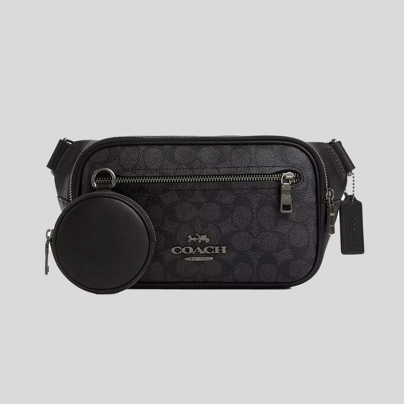 COACH Elias Belt Bag In Signature Canvas Charcoal/Black CZ400