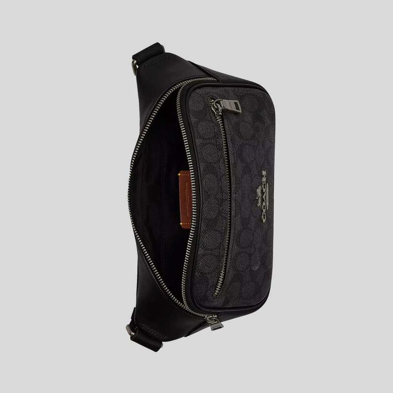 COACH Elias Belt Bag In Signature Canvas Charcoal/Black CZ400