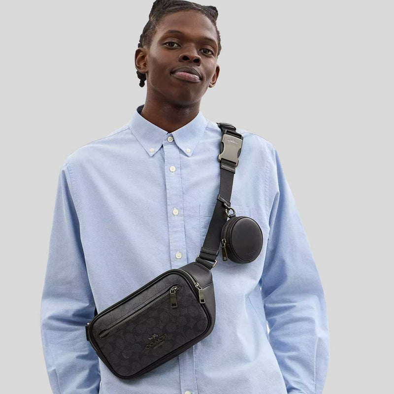 COACH Elias Belt Bag In Signature Canvas Charcoal/Black CZ400