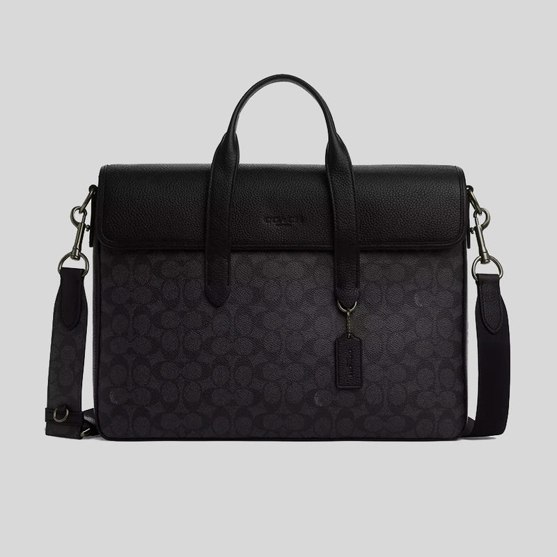 COACH Sullivan Portfolio Brief In Signature Canvas Charcoal/Black CZ402