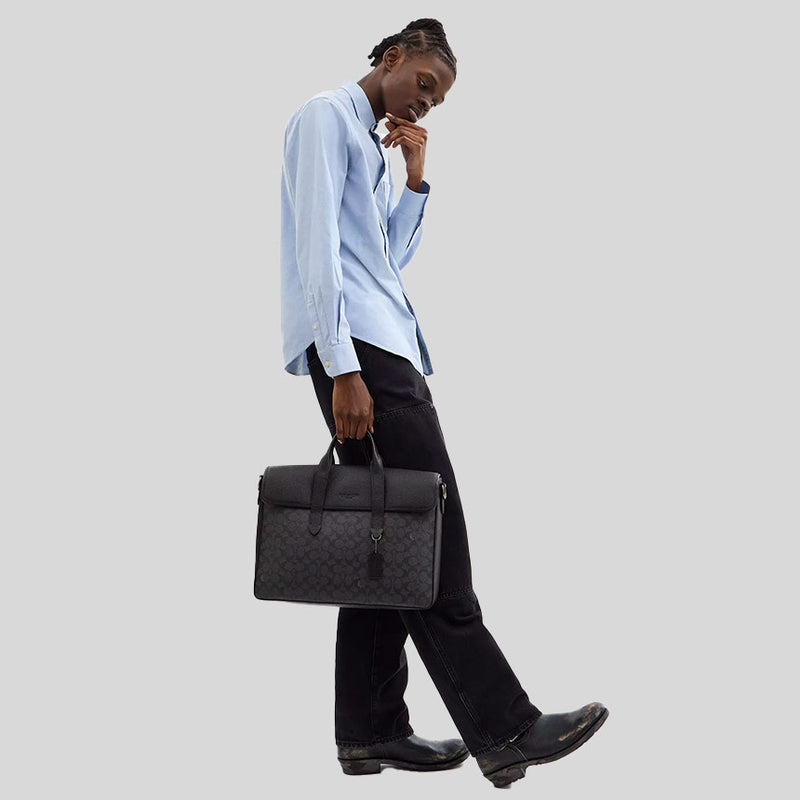 COACH Sullivan Portfolio Brief In Signature Canvas Charcoal/Black CZ402