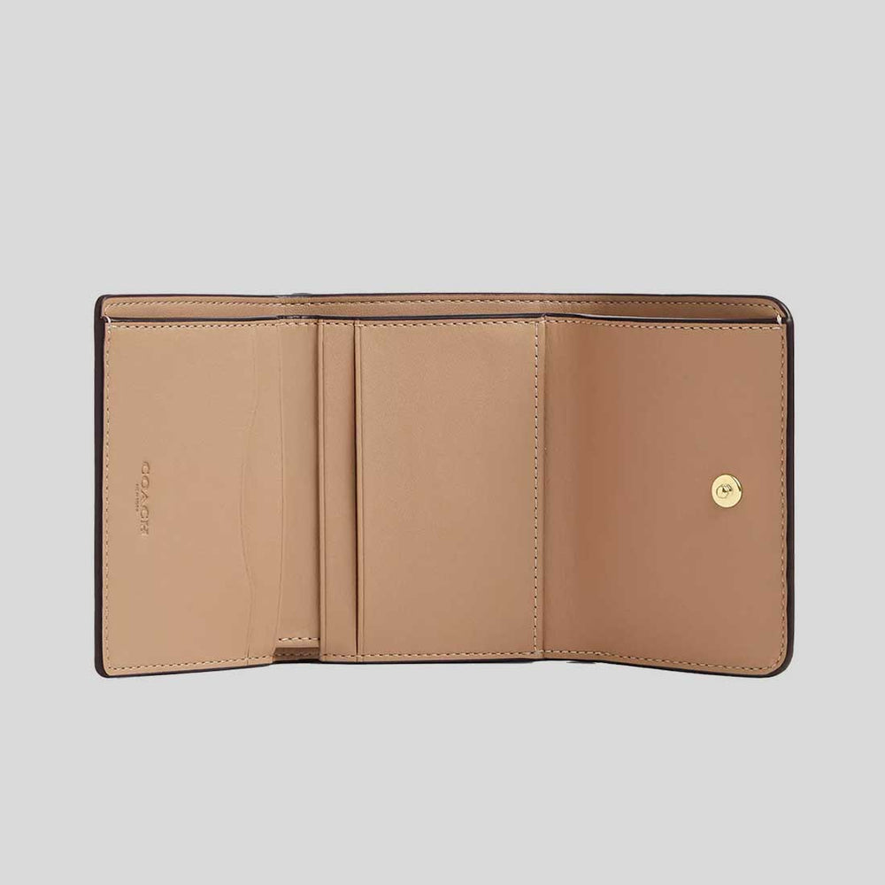 COACH Card Holder Wallet In Blocked Signature Canvas Sand