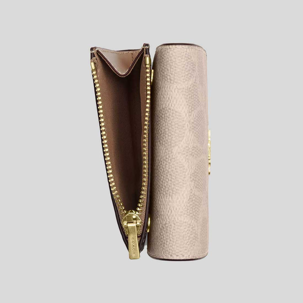 COACH Card Holder Wallet In Blocked Signature Canvas Sand