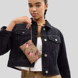 COACH Corner Zip Wristlet In Signature Canvas With Cherry Print Tan Multi CZ450