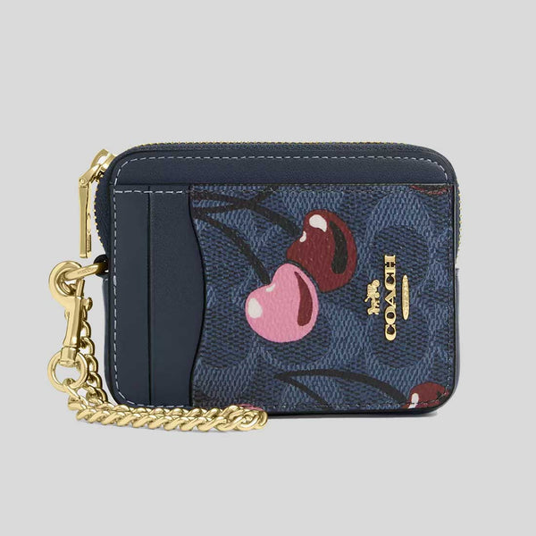 COACH Zip Card Case In Signature Canvas With Cherry Print Denim Multi CZ468