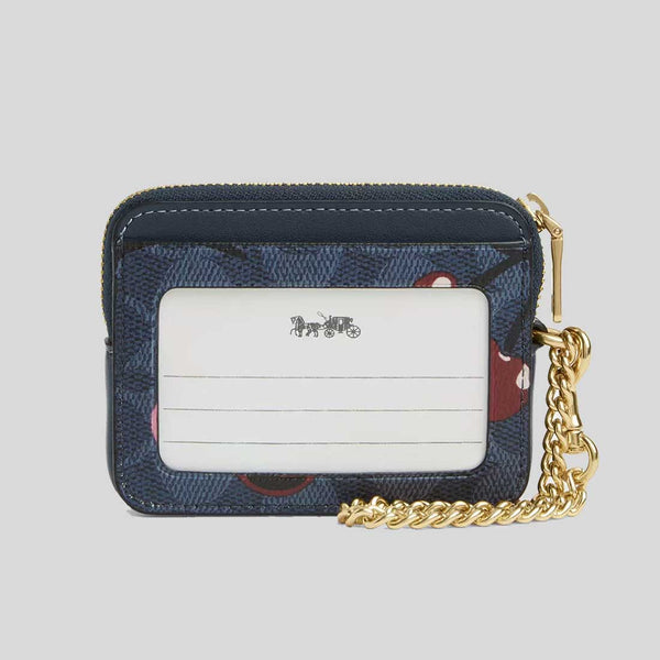 COACH Zip Card Case In Signature Canvas With Cherry Print Denim Multi CZ468