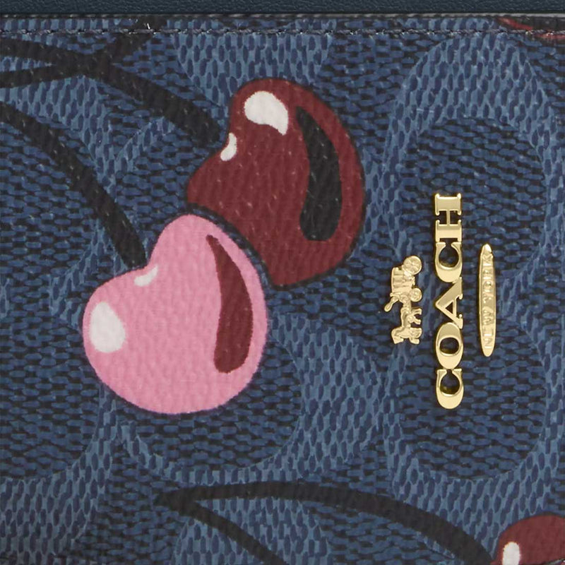 COACH Zip Card Case In Signature Canvas With Cherry Print Denim Multi CZ468