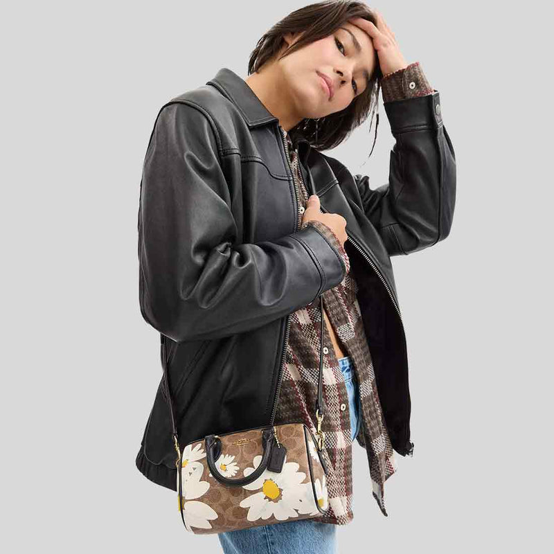 COACH Mini Rowan Crossbody Bag In Signature Canvas With Floral Print Tan Multi CZ596