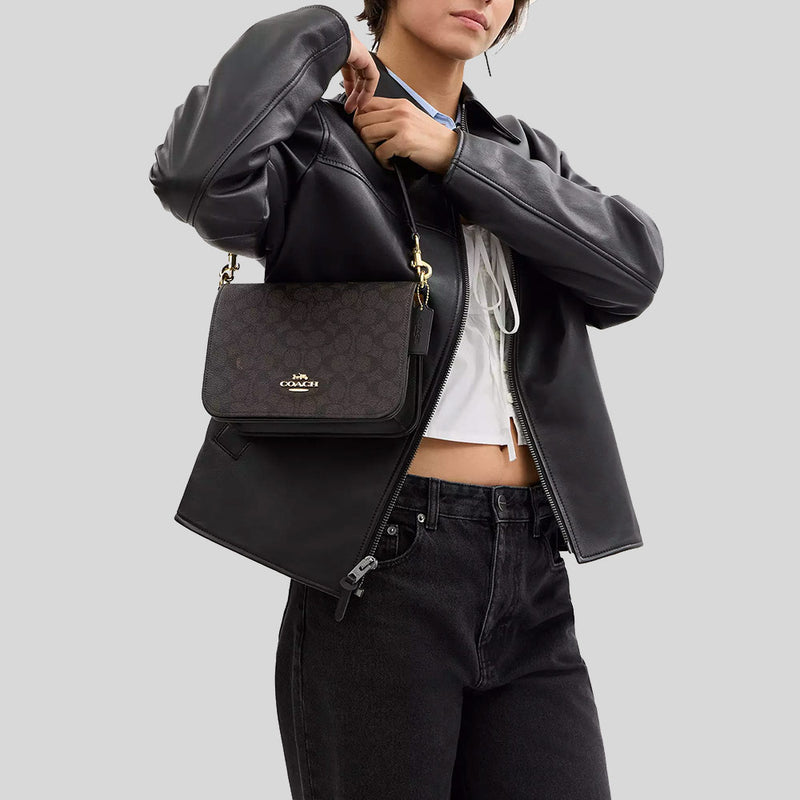 COACH Quinn Bag In Signature Canvas Gold/Walnut/Black CZ770