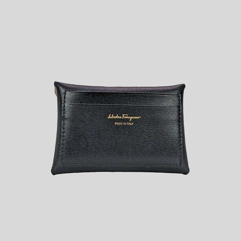 FERRAGAMO Leather Card Case Black/Pink 22D029