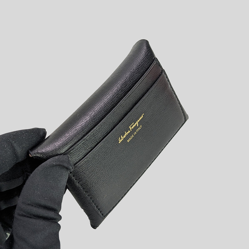 FERRAGAMO Leather Card Case Black/Pink 22D029