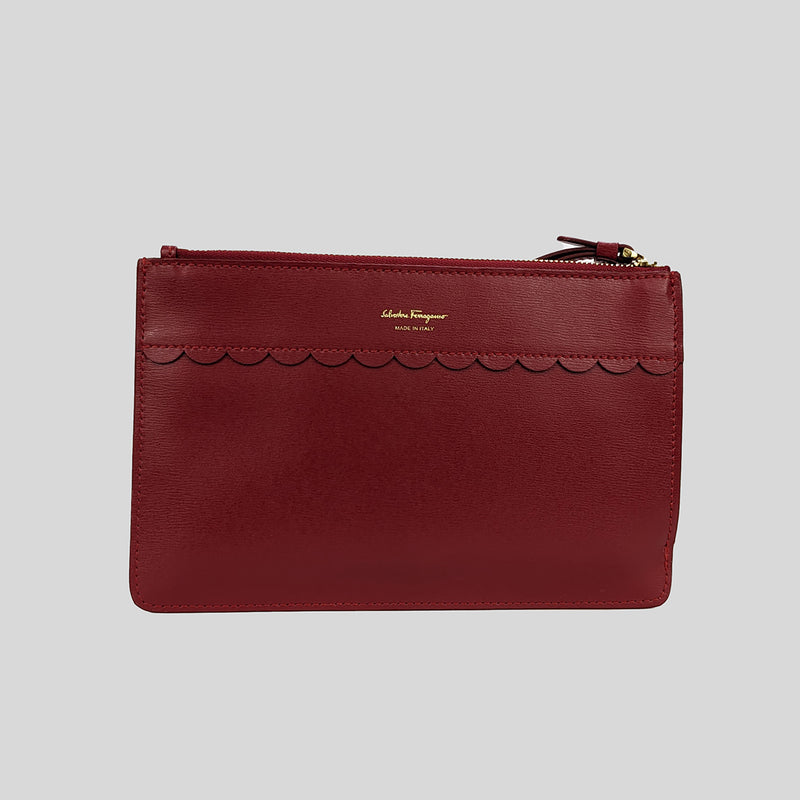 FERRAGAMO Leather Wristlet Pouch Rosso/Bonbon 0680638
