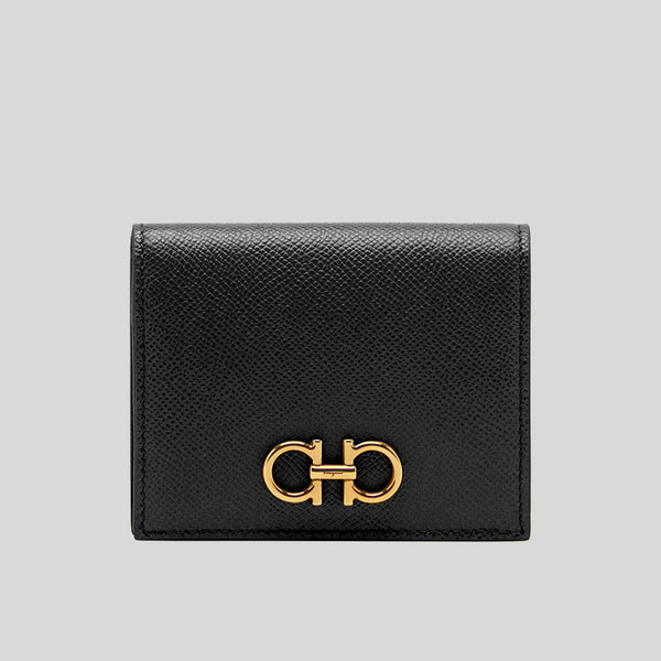 Ferragamo Calf Leather Small Bifold Wallet Black 726512 lussocitta lusso citta